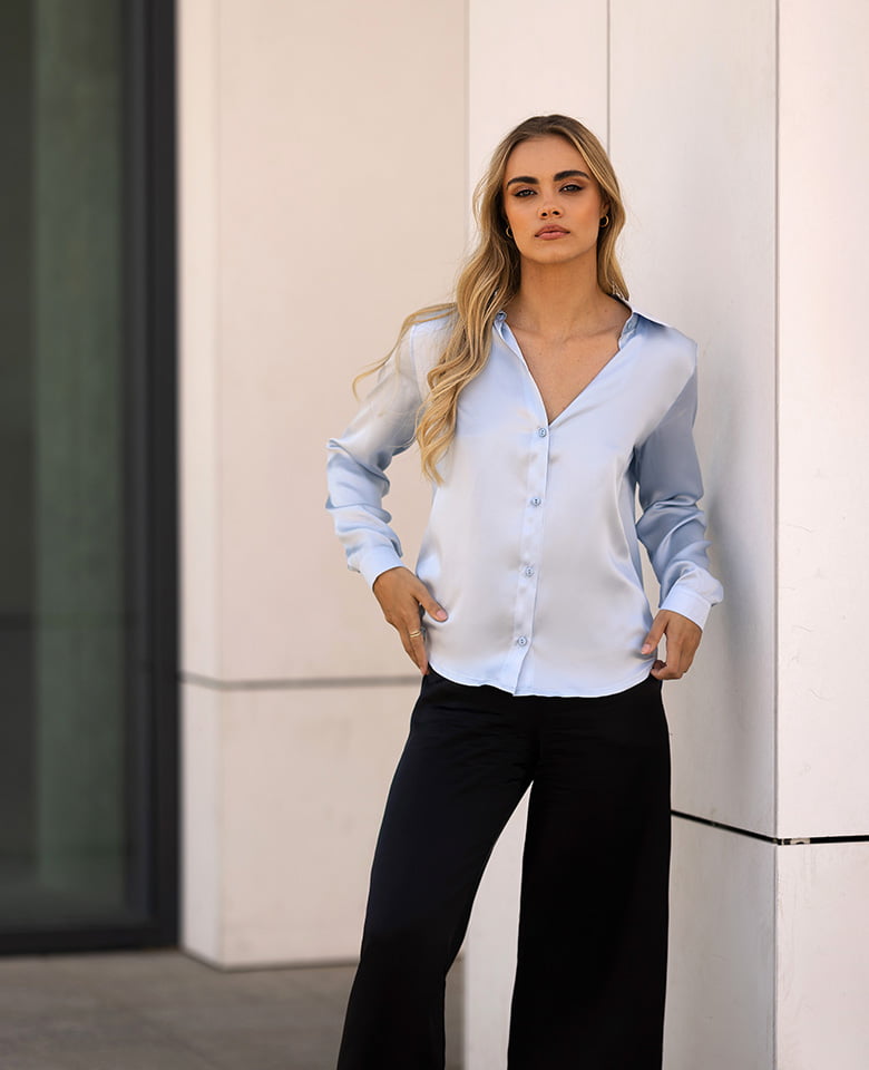 Seidenhemd – baby blue