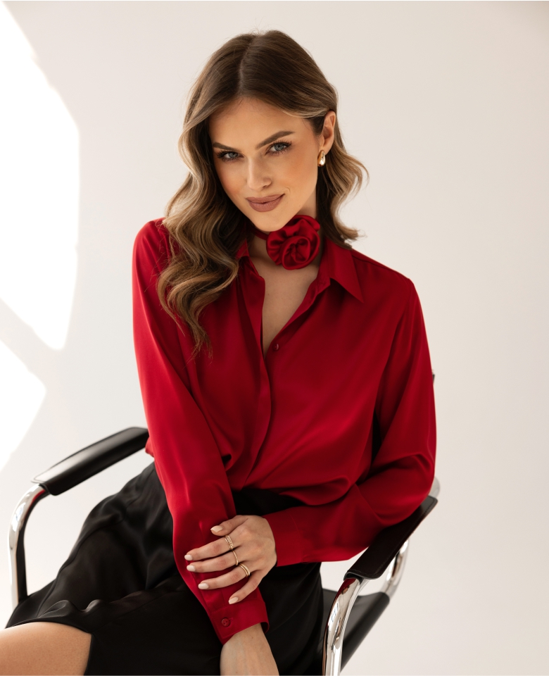 Silk choker rose - carmine