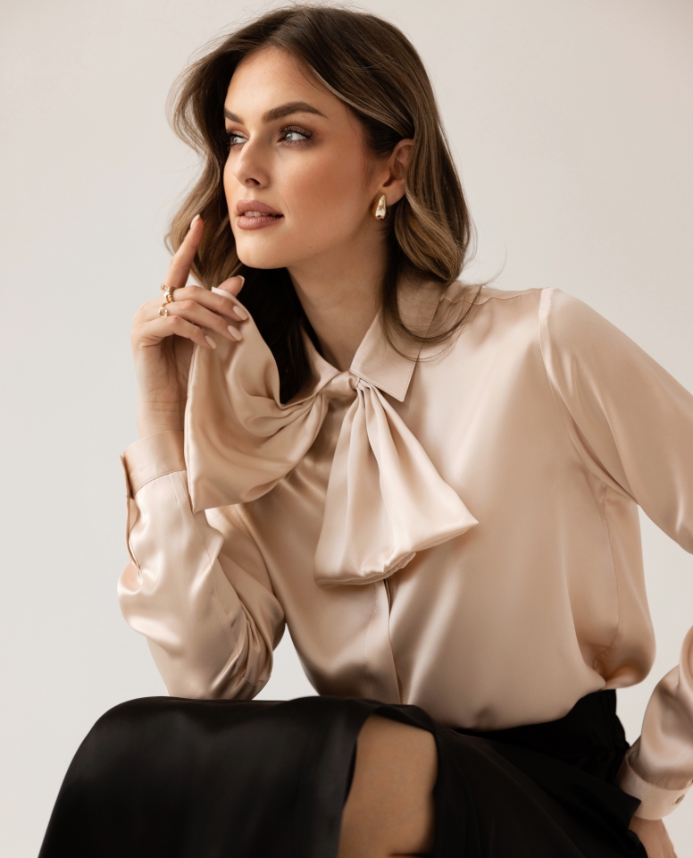 Silk bow choker maxi - beige
