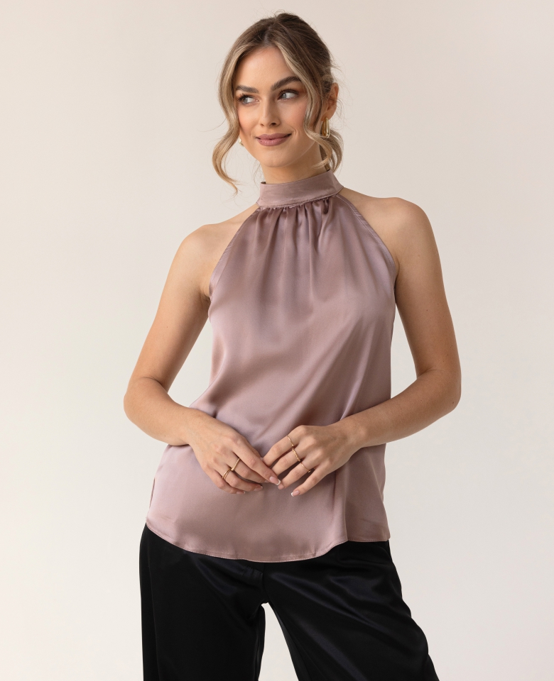 Seidenes Top mit Neckholder-Ausschnitt - dusty pink