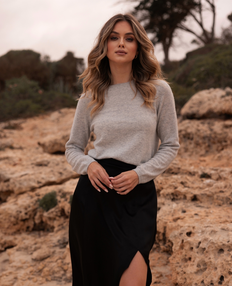Pullover aus 100 % grauem Kaschmir