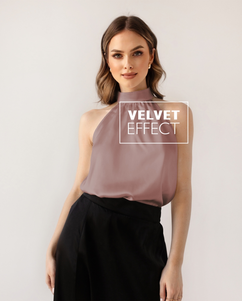 Silk halter-neck top velvet effect - dusty pink