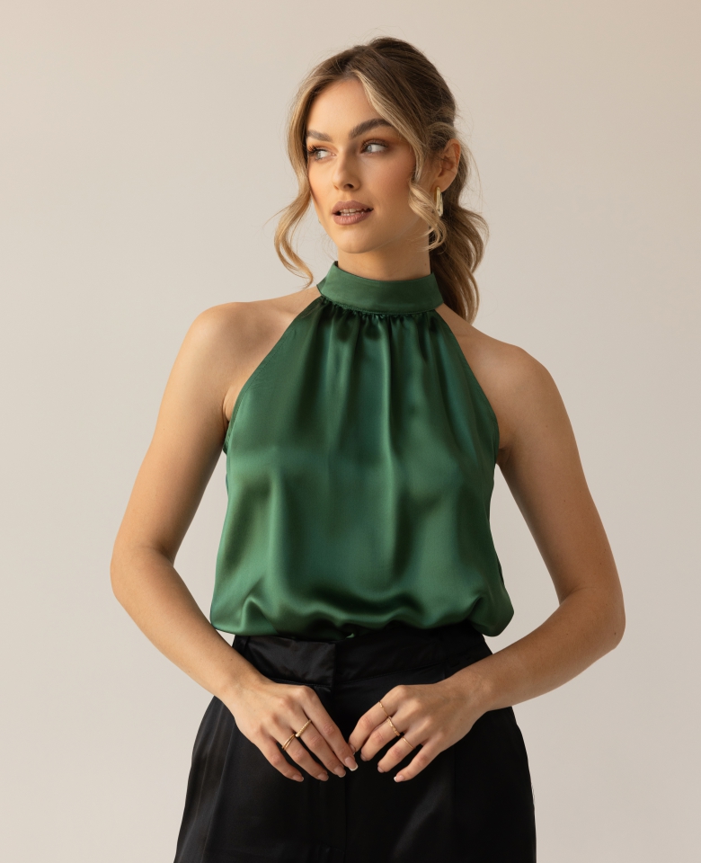 Silk halter-neck top - emerald