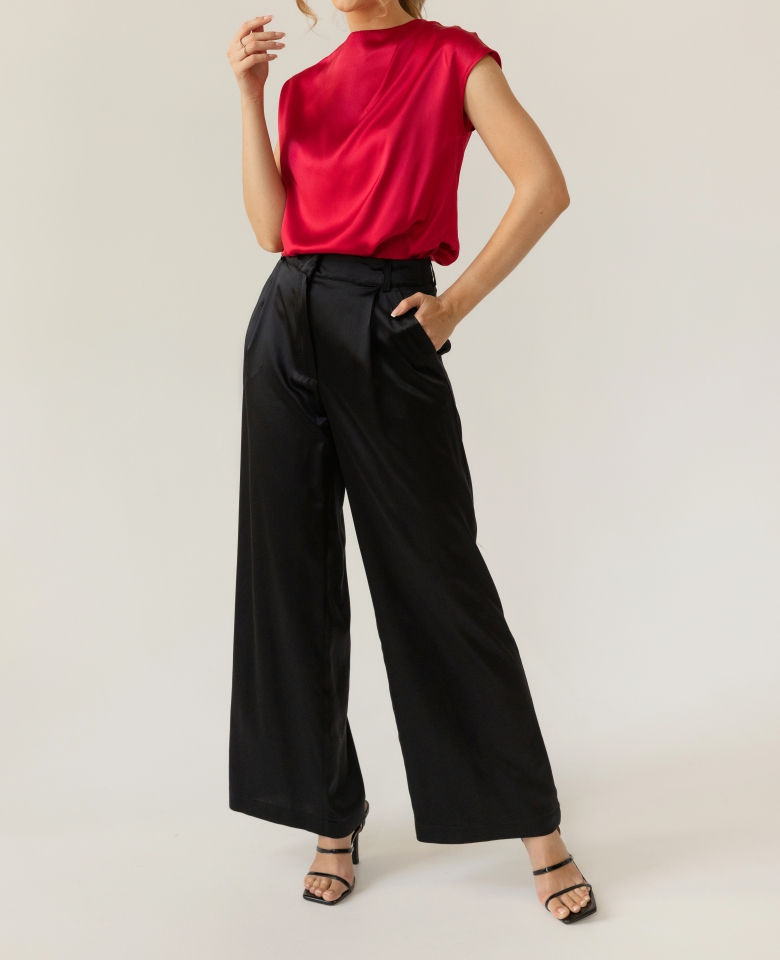 Silk wide leg pants - black