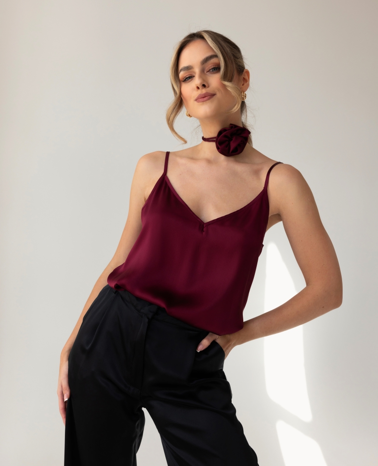 Silk choker rose - burgundy