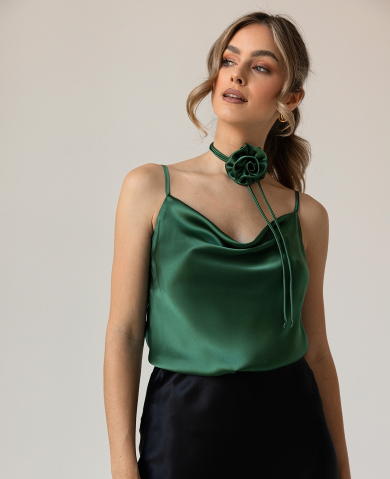 Silk top water neckline - emerald