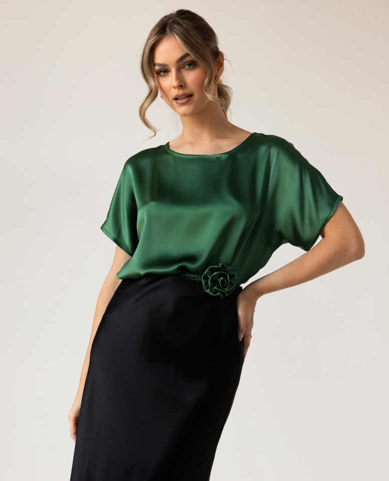 T-shirt silk satin emerald