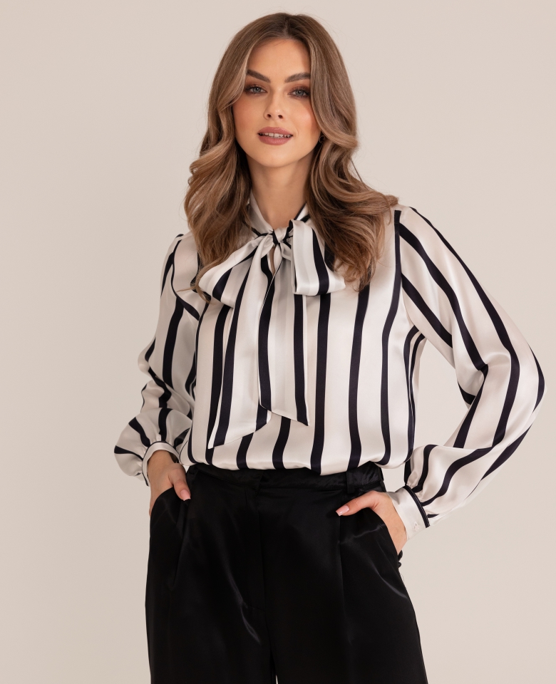 Silk shirt with a tied bow - maxi stripes