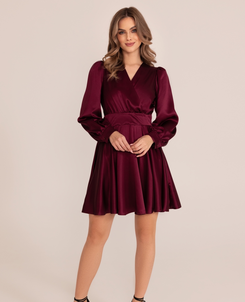 Jedwabna krótka sukienka - burgundy