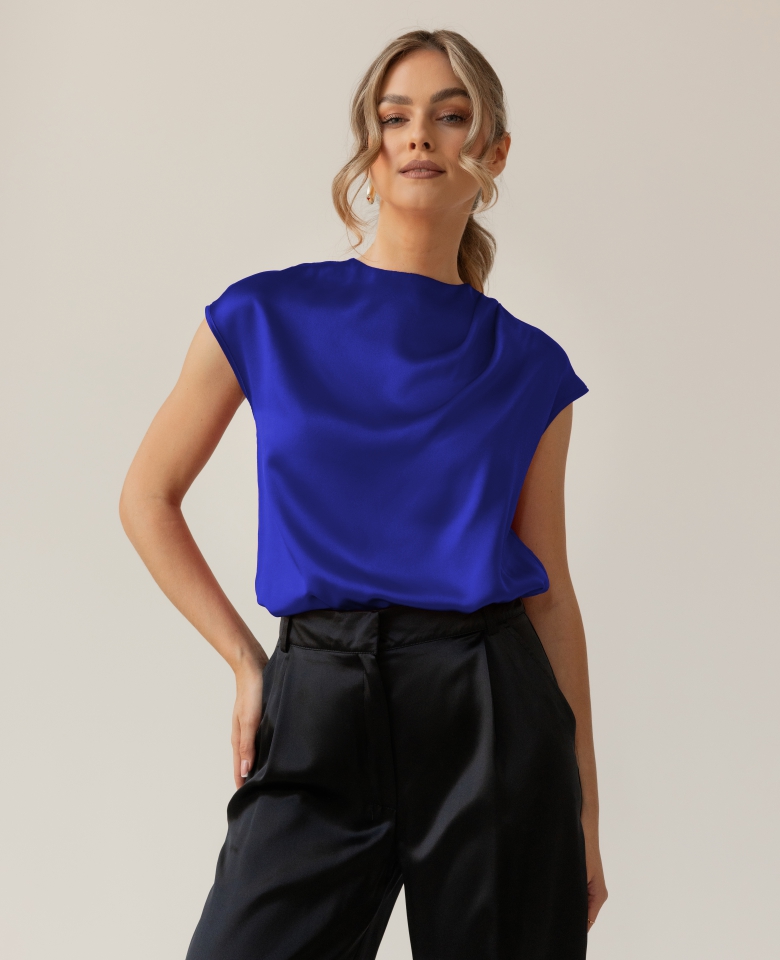 Silk blouse with ruching - royal