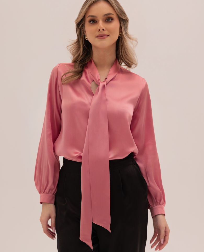 Silk shirt with a tied bow - rose