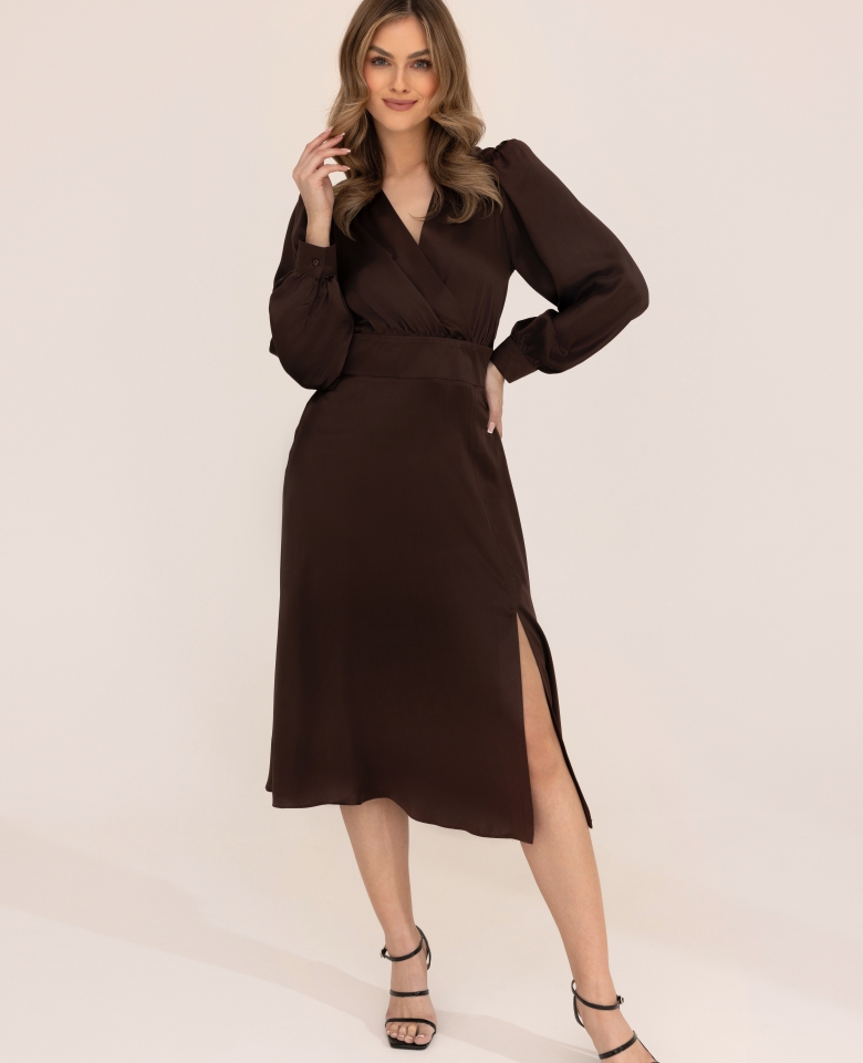 Silk midi dress - chocolate