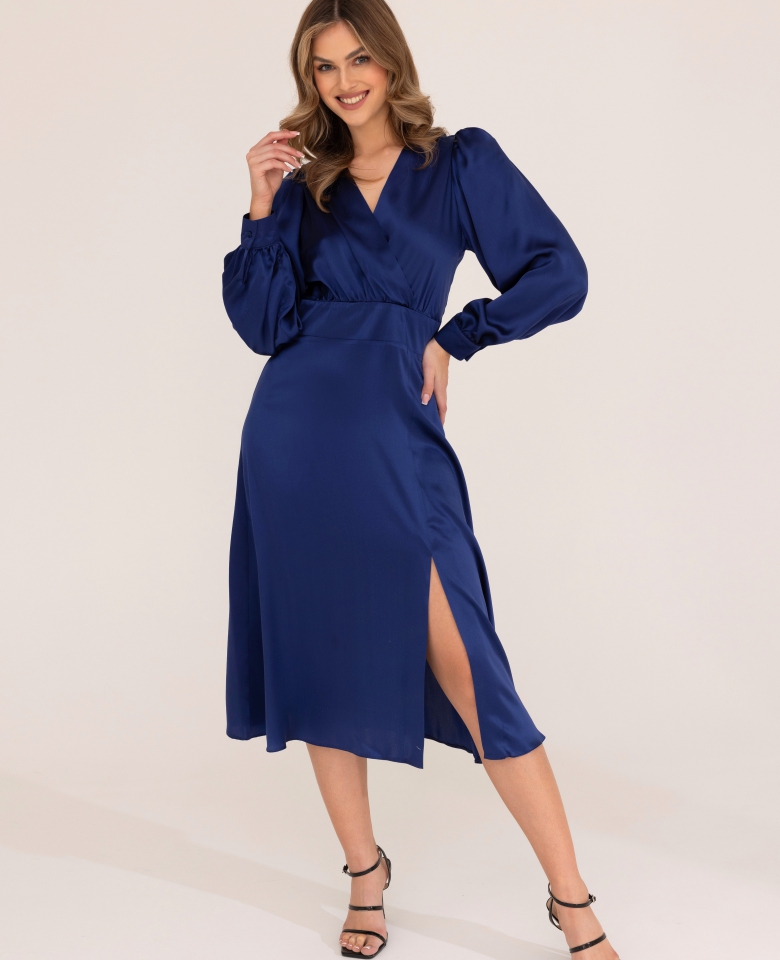 Silk midi dress - navy blue