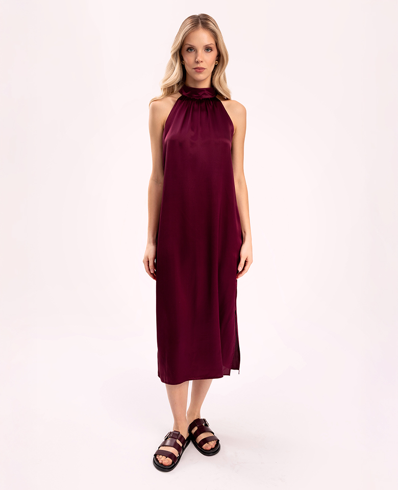 Silk halter dress - burgundy