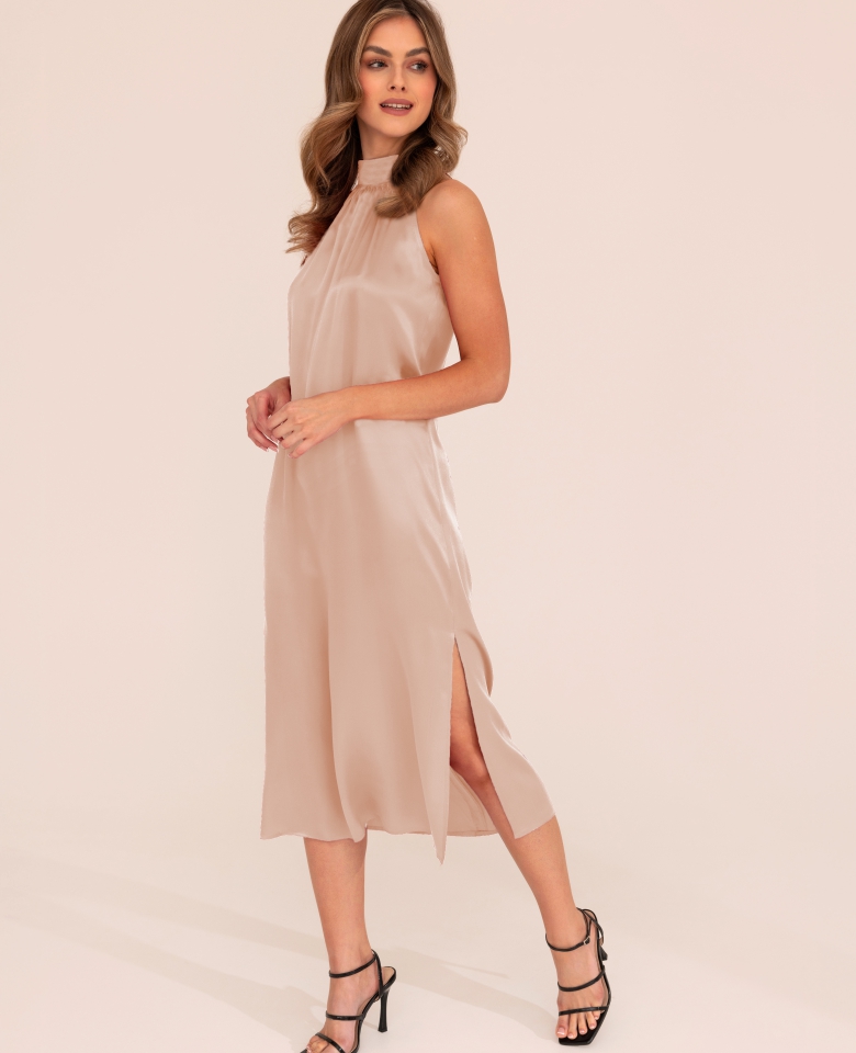 Silk halter dress - beige