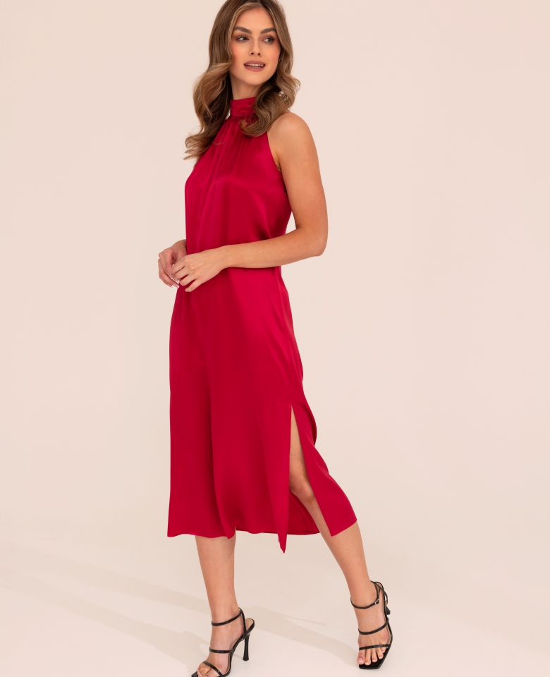Silk halter dress - carmine