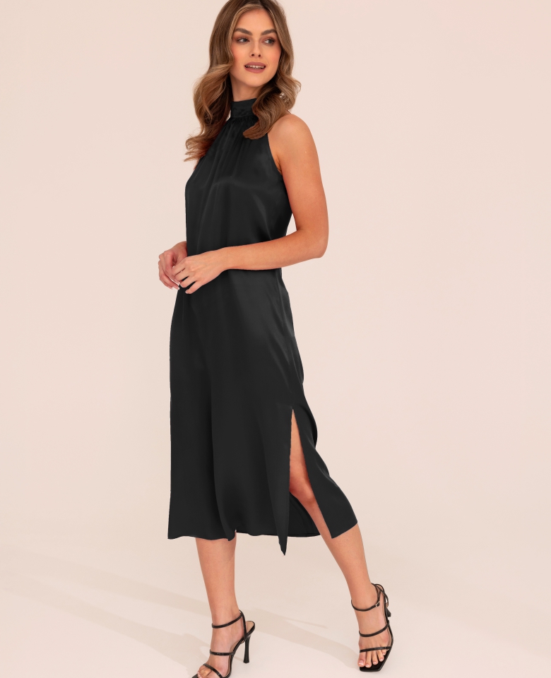 Silk halter dress - black