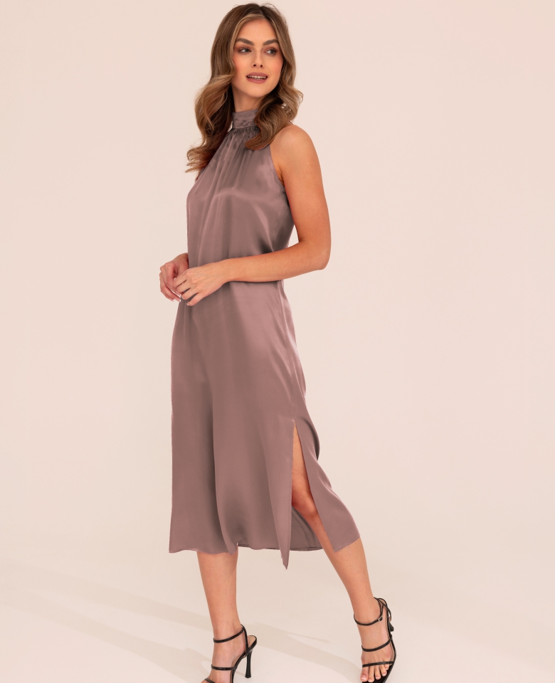 Silk halter dress - dusty pink
