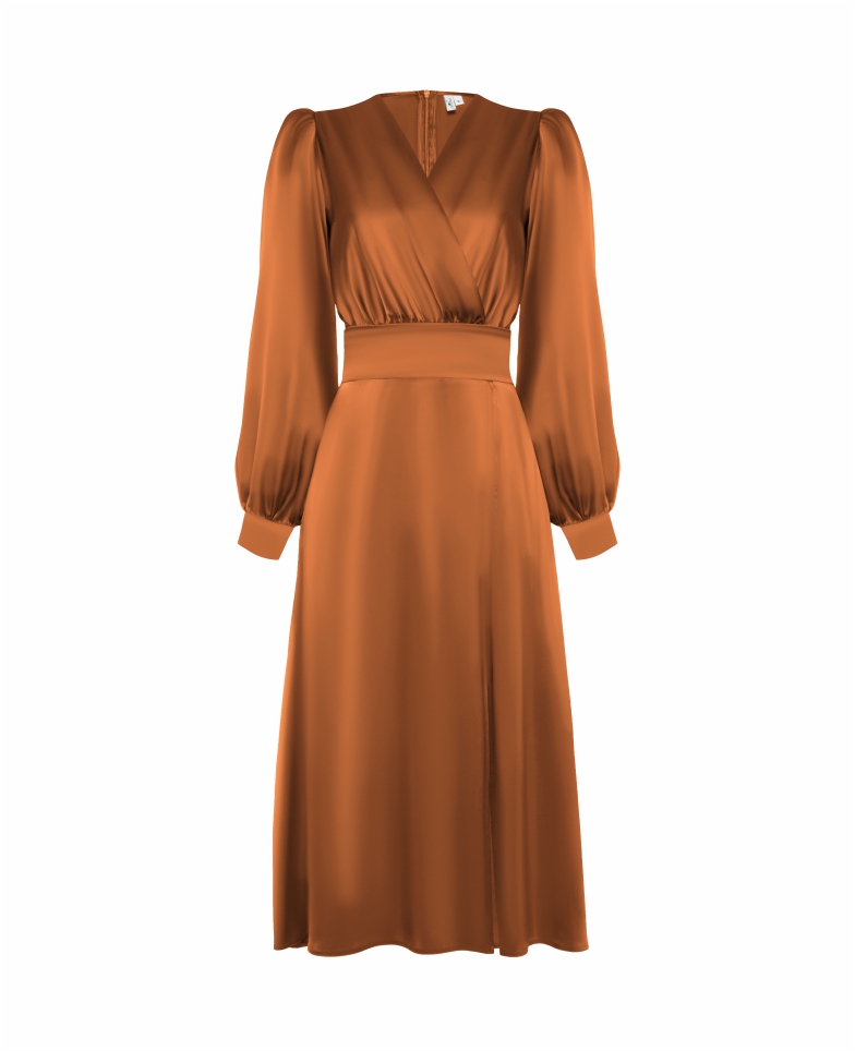 Silk midi dress - terracotta