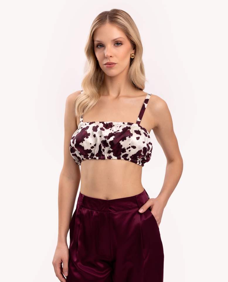 Silk bralette - cow burgundy