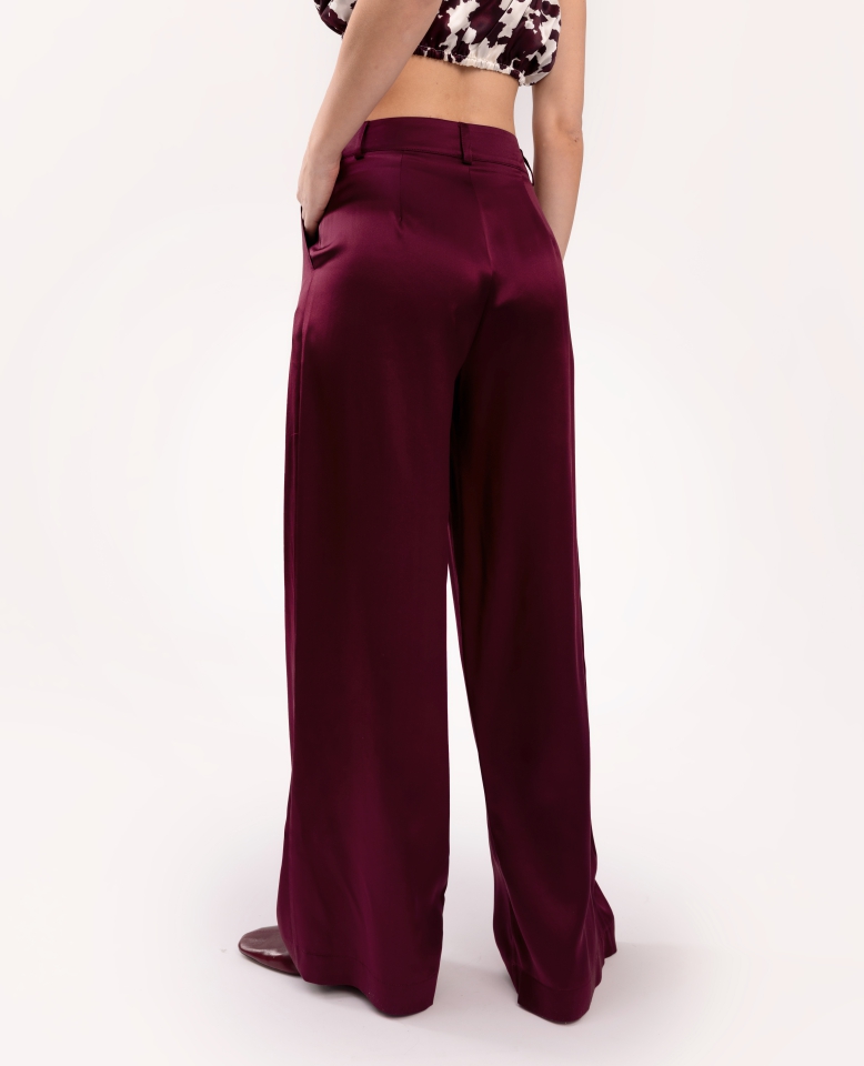 Silk pants wide leg - burgundy