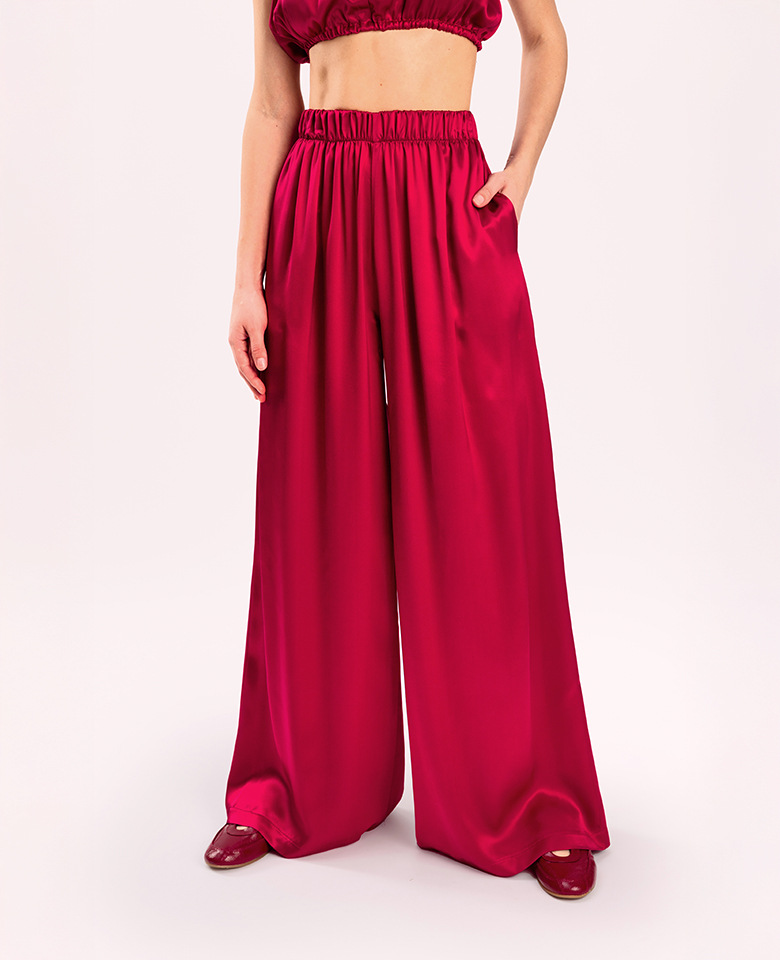 Silk pants relax fit - carmine