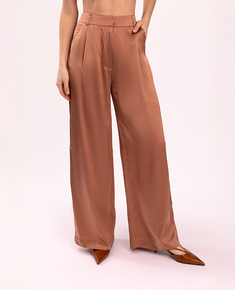Silk pants wide leg - mocha mousse
