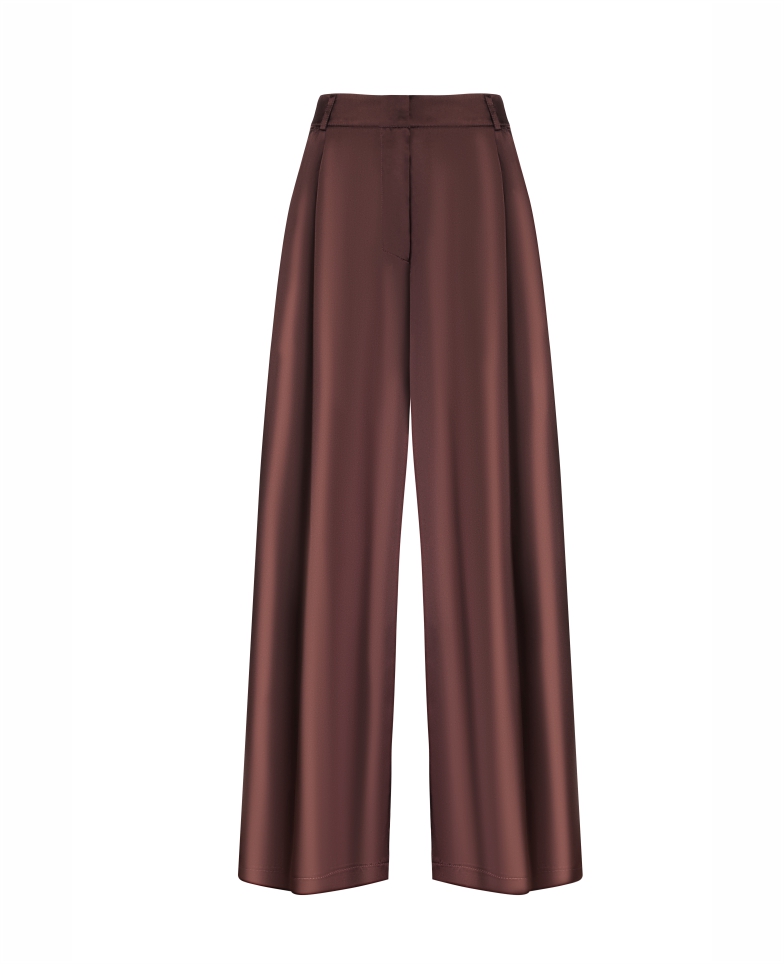 Jedwabne spodnie wide leg - chocolate